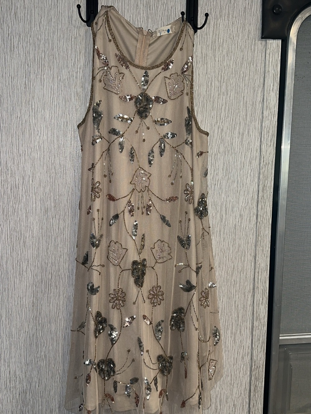 Altar'd State Beige Beaded Floral Mini Dress